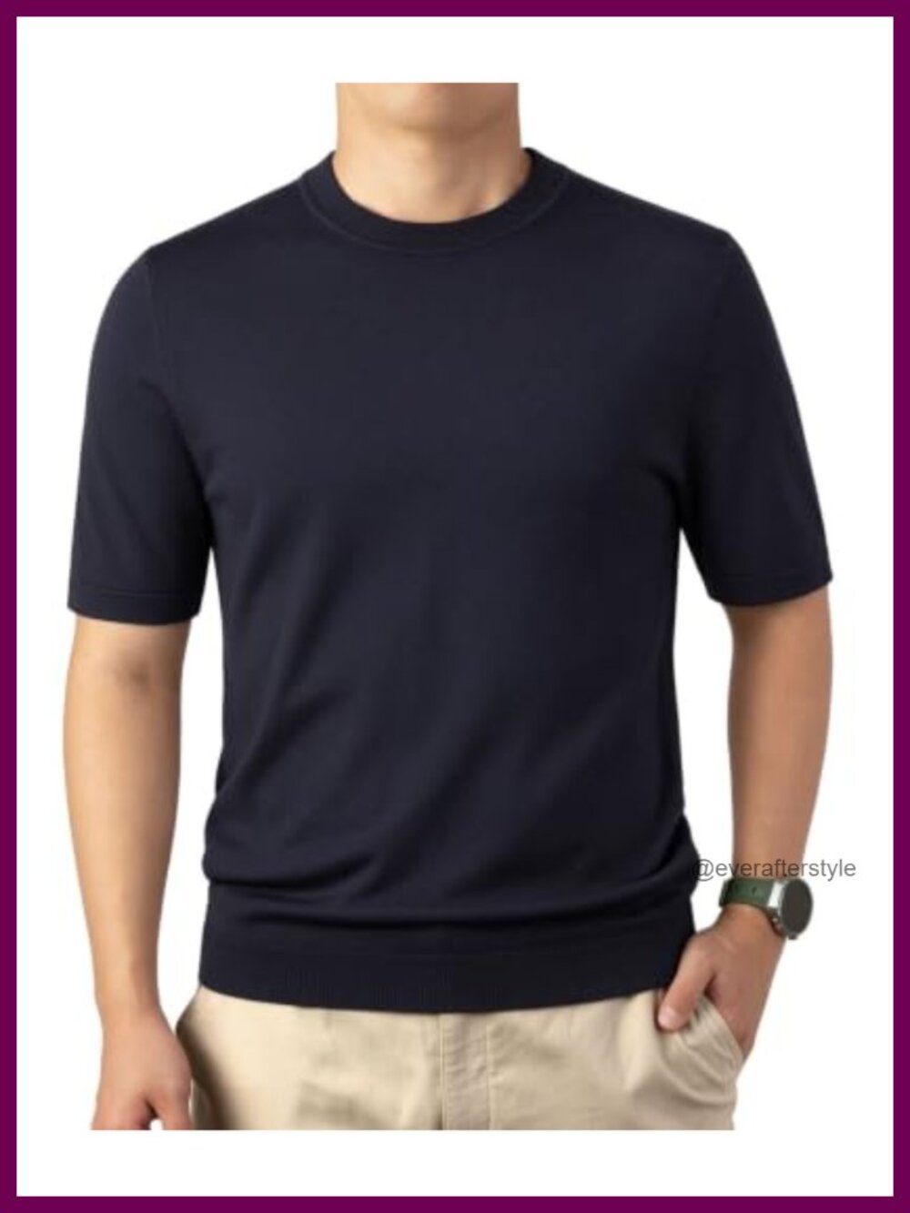 Men's Fine-Gauge Knit Short Sleeve Crew Neck Slim Fit T-Shirt Casual Summer Tee